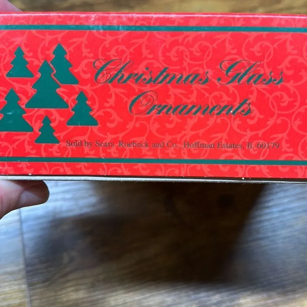 Vintage Sears “Celebrate the Season” Blue Star Glass Ornaments Gold Crown Accent